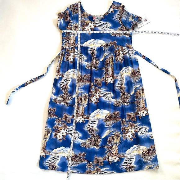 HILO HATTIE VTG NEW! BLUE HAWAII EMPIRE TIE-BACK MIDI SHORT SLEEVE DRESS SzL - Picture 13 of 14
